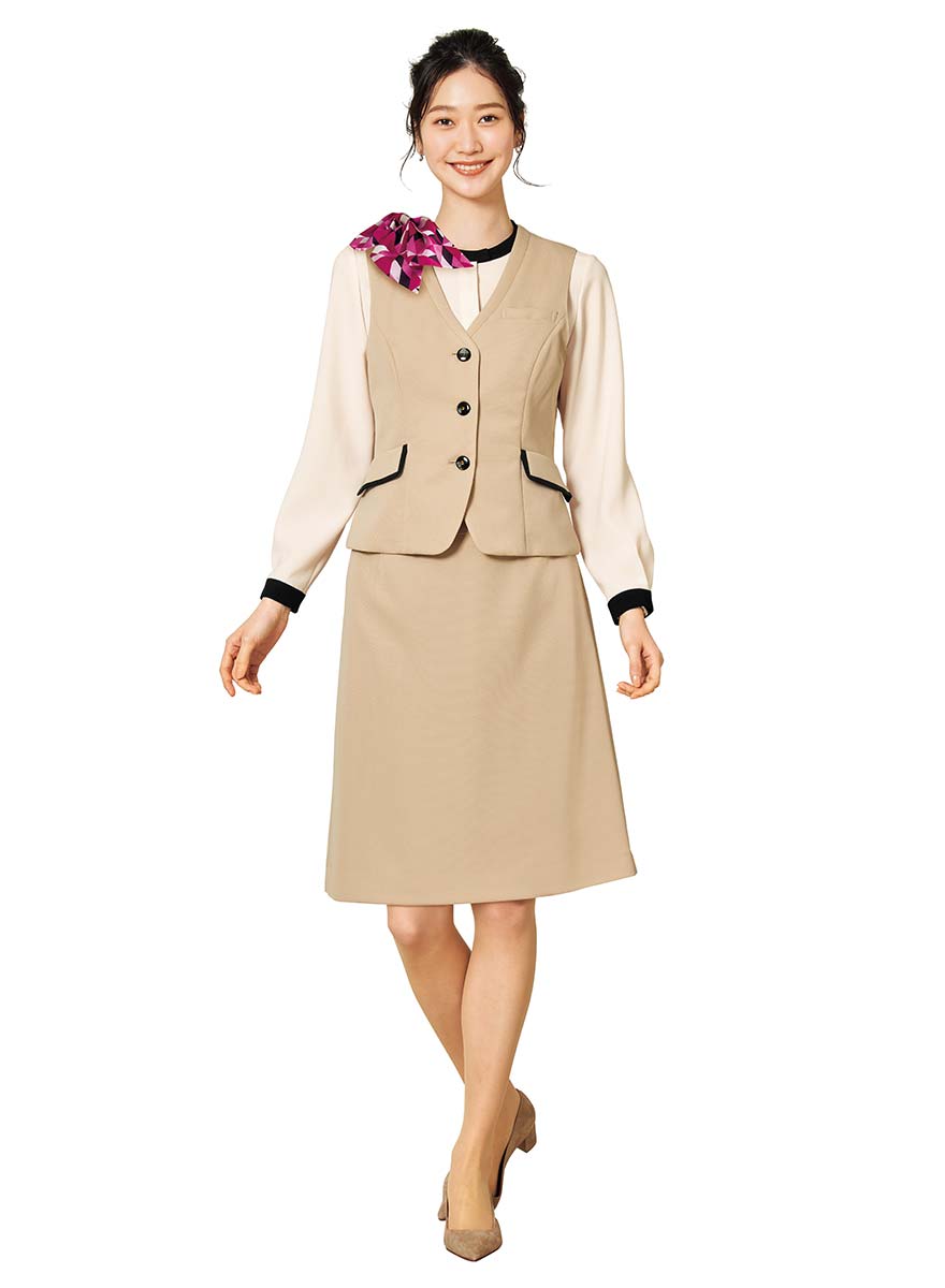 飾りフラップ付きポケットが上品な女性らしさプラスするベスト+スカートセット - WN50V/WN50S商品画像2