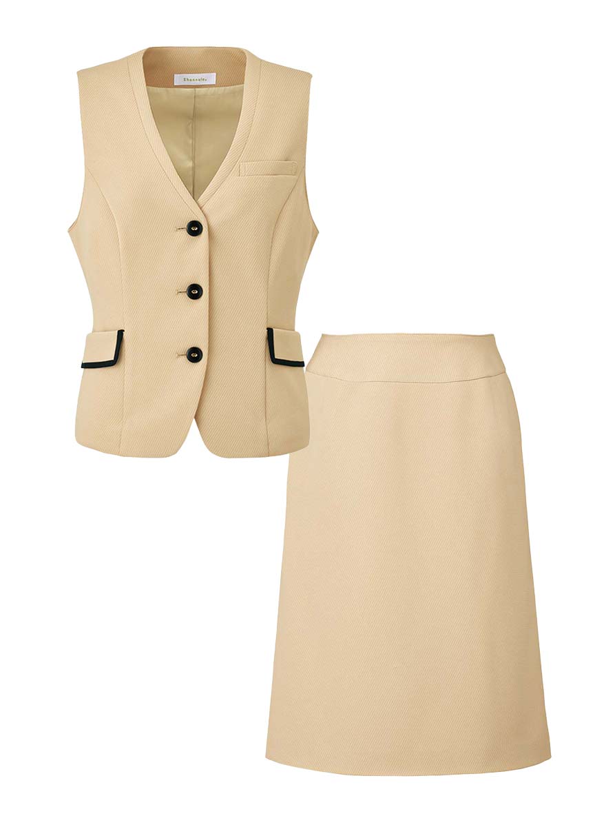 飾りフラップ付きポケットが上品な女性らしさプラスするベスト+スカートセット - WN50V/WN50S商品画像11