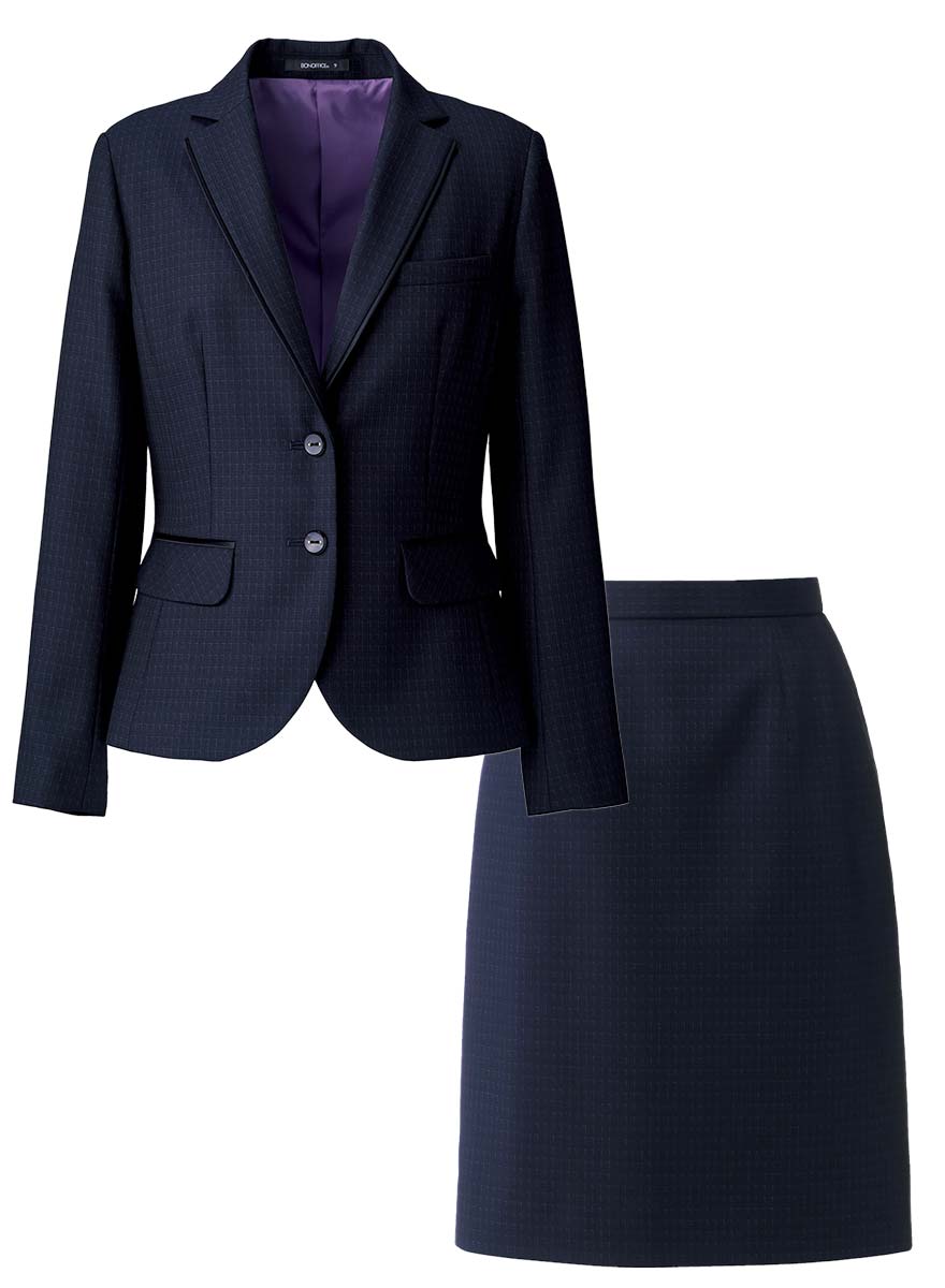 衿のサテンづかいで女性らしく、星のようにきらめくチェック柄が上品なジャケット+スカートセット - AJ0268/AS2316商品画像8