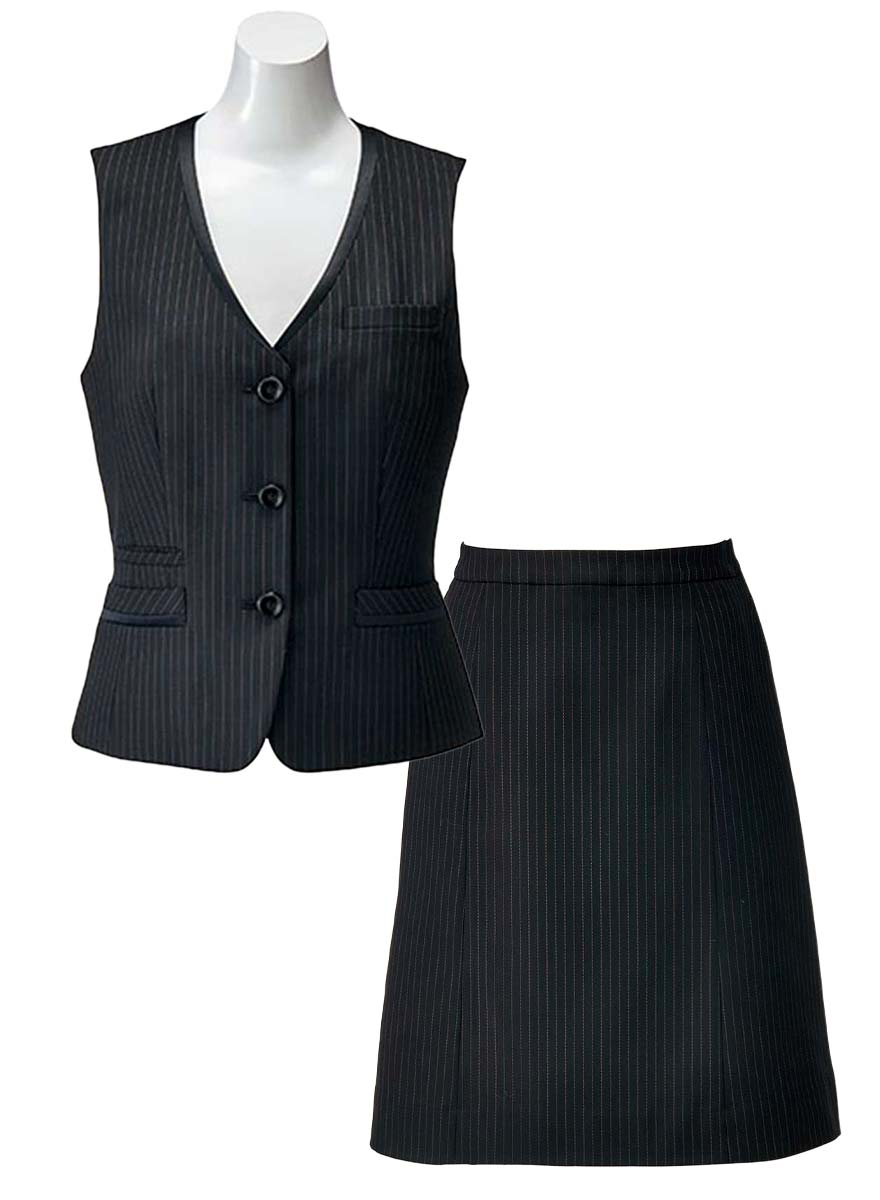 衿のラインに施されたサテンがさりげなく輝くカラーストライプのベスト+スカートセット - AV1257/AS2300商品画像10