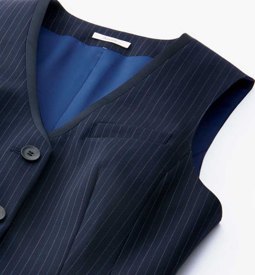 衿のラインに施されたサテンがさりげなく輝くカラーストライプのベスト+スカートセット - AV1257/AS2300商品画像5
